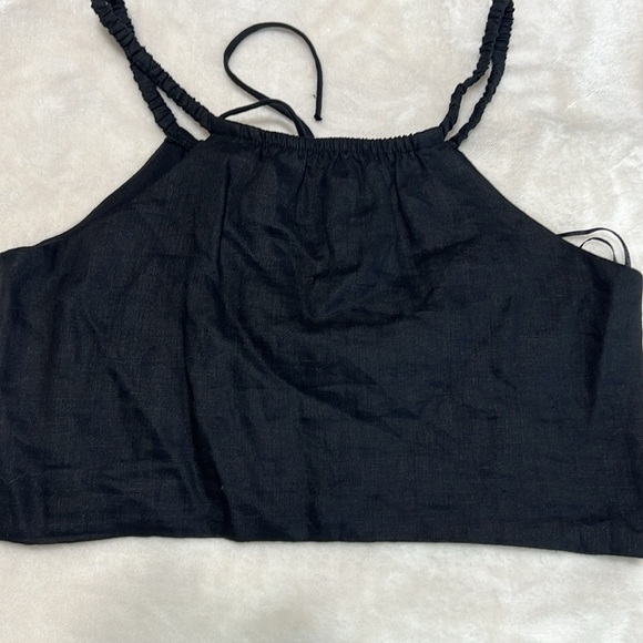 Seek the Label 100% Linen Black Crop Top XS | Lace Up NWOT - Picture 5 of 7